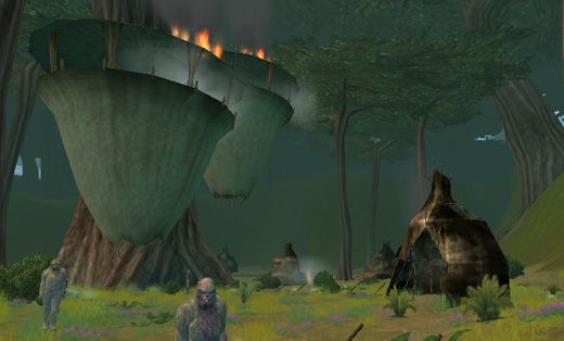 A Wookiee Village Burns After a Raid by Slavers